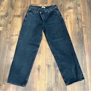 Agolde Women's Faded Black Straight Leg Jeans Asymmetrical Button Fly Size 29